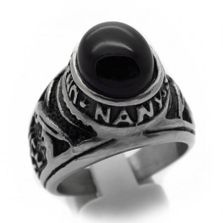 Ανδρικό Δαχτυλίδι με μαύρη πέτρα στρόγγυλη καπουσόν