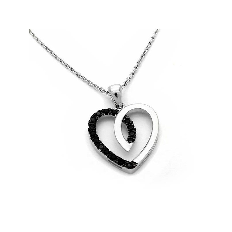 Καρδιά κρεμαστή με μαύρες πέτρες και αλυσίδα