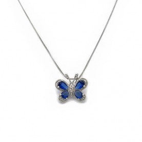 Κρεμαστό πεταλούδα με μπλε πέτρες και αλυσίδα ασημένιο