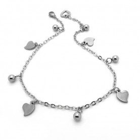 Anklet bracelet with hearts and beads