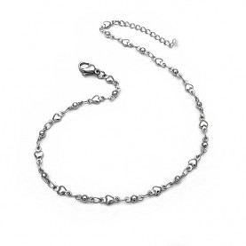 Thin Anklet bracelet made of steel with little hearts