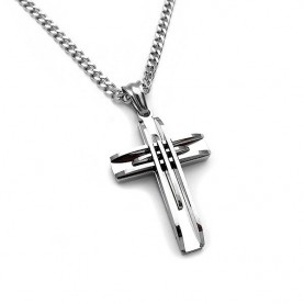 Stylish male cross from steel with chain