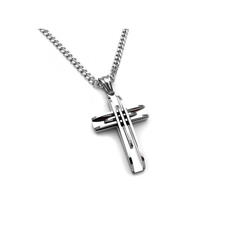 Stylish male cross from steel with chain