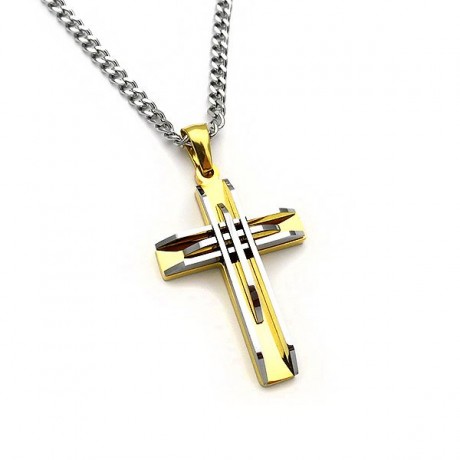 Male cross two tone made from steel with chain