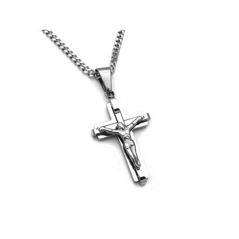 Men's cross with Jesus and chain from stainless steel