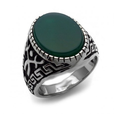 Ανδρικό Δαχτυλίδι με σκούρη πράσινη πέτρα