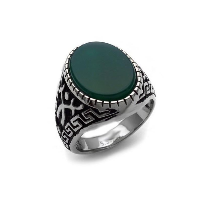 Ανδρικό Δαχτυλίδι με σκούρη πράσινη πέτρα