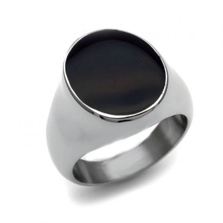 Men's ring with black oval enamel