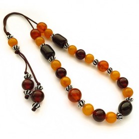 Komboloi with Amber pressed multi color beads