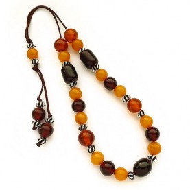 Komboloi with Amber pressed multi color beads