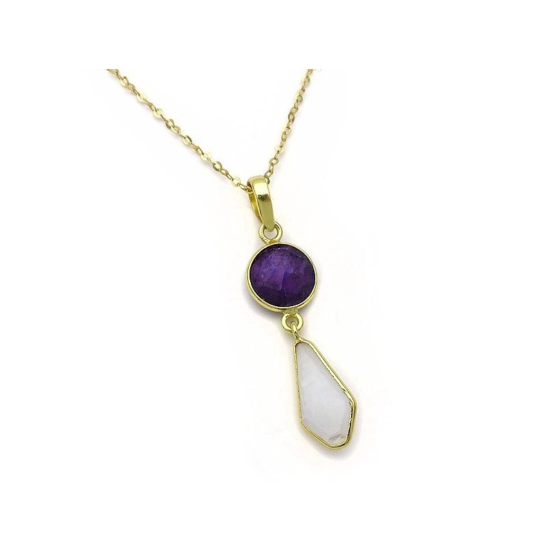 Necklace with amethyst and moonstone from  sterling silver 925 gold plated