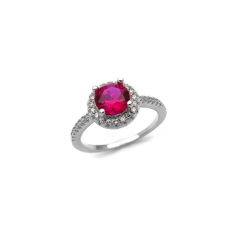 Women's silver ring with red zircon