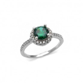 Women's silver ring with green zircon