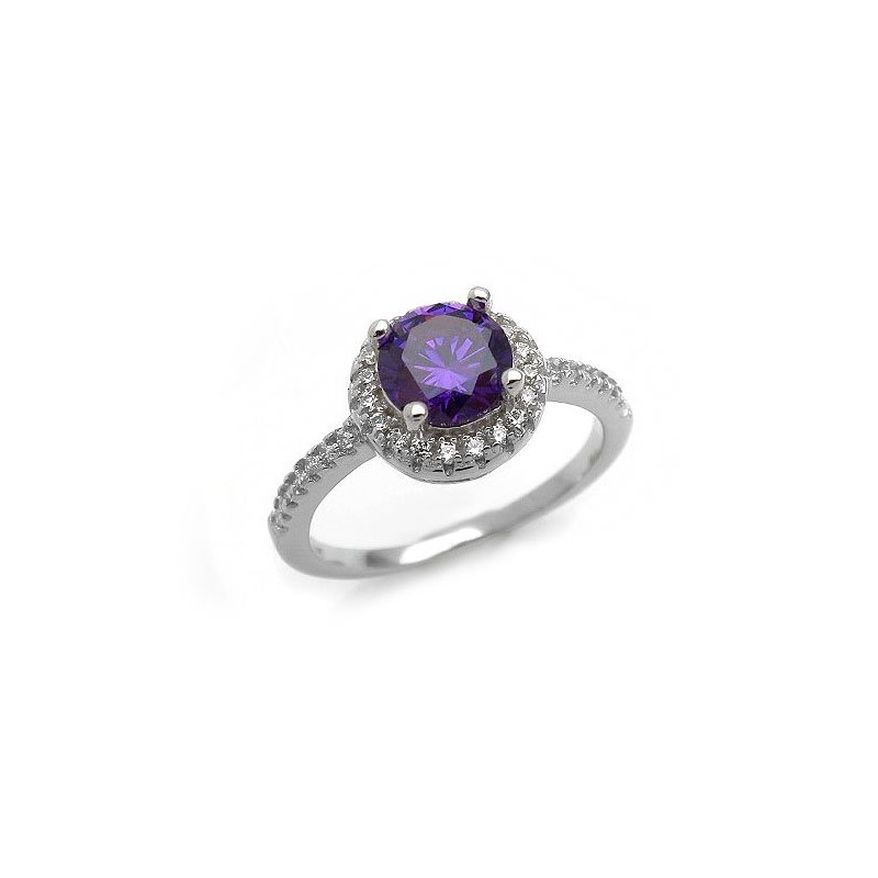 Women's silver ring with purle zircon