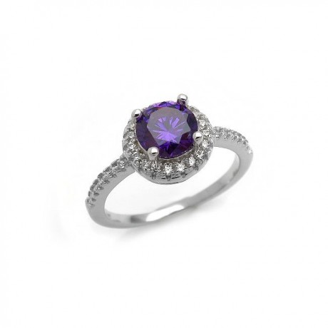 Women's silver ring with purle zircon