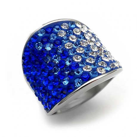 Steel ring with blue strass