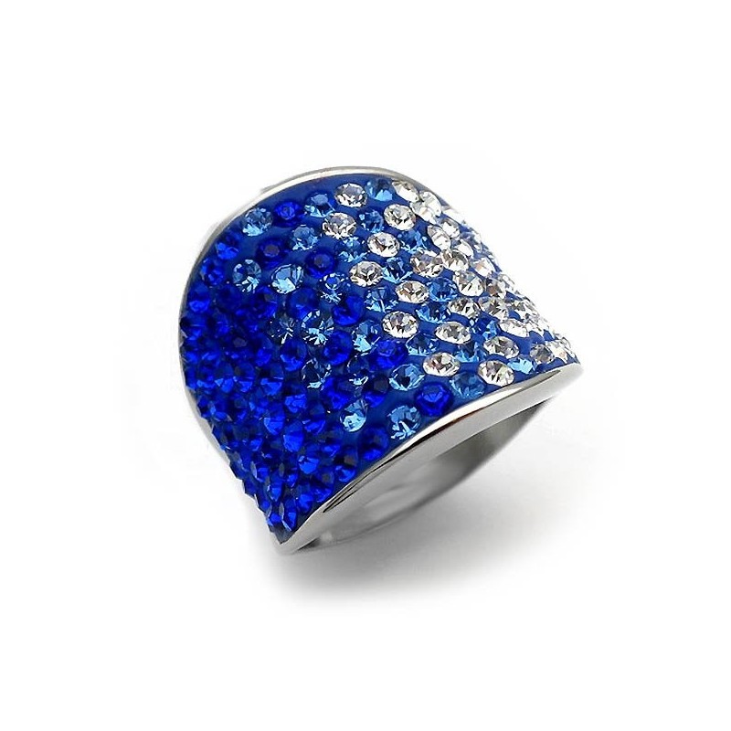 Steel ring with blue strass