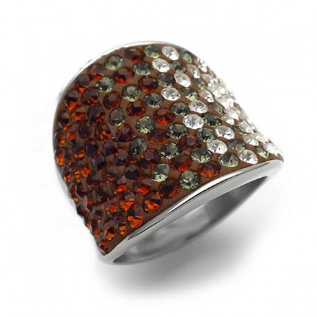 Steel ring with brown strass