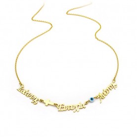 Necklace with three names from sterling silver gold plated