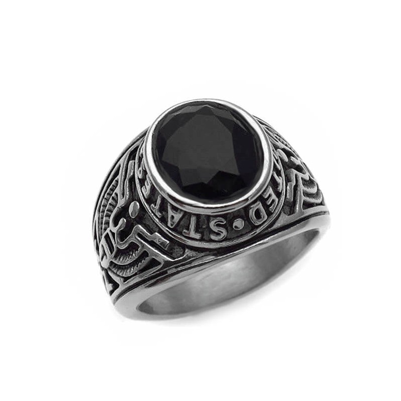 Ανδρικό δαχτυλίδι ατσάλι με μαύρη πέτρα AT134