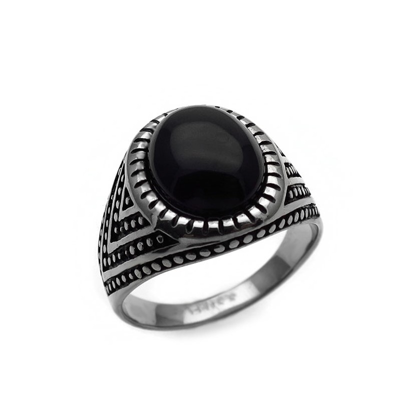 Δαχτυλίδι Ανδρικό με μαύρη πέτρα AT137