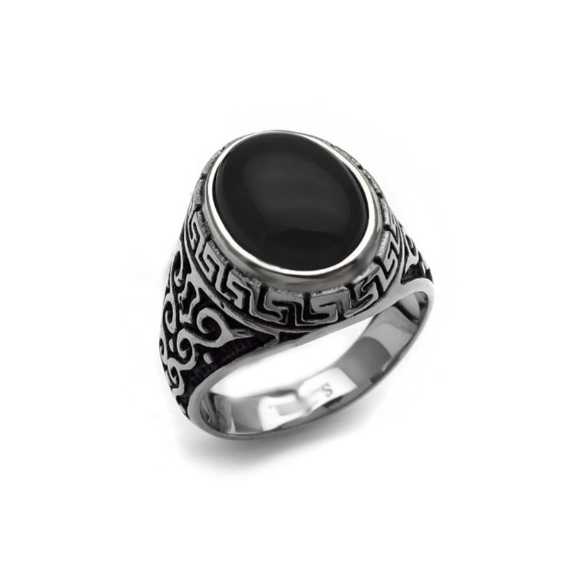 Ανδρικό Δαχτυλίδι με μαύρη πέτρα AT139