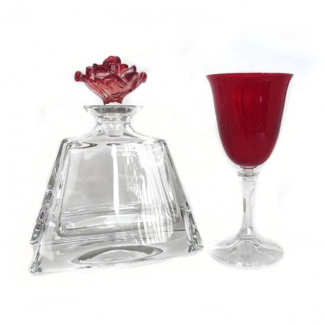 Καράφα ποτήρι γάμου κρυστάλλινα με κόκκινο χρώμα