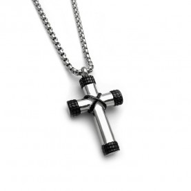 Ανδρικός σταυρός από ατσάλι σε μαύρο λευκό SA264