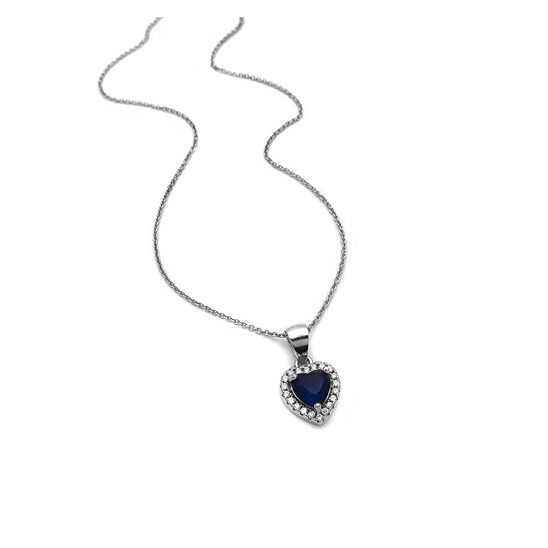 Κολιέ Καρδιά με μπλε πέτρα ασημένιο KL100